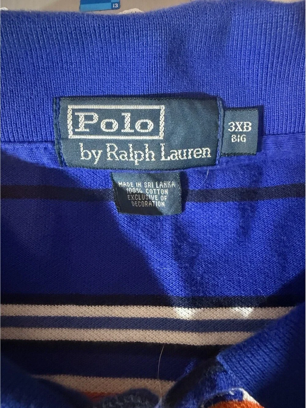 Polo Ralph Lauren Mens 3XB Big Blue Orange Striped Pique Polo Shirt Cotton